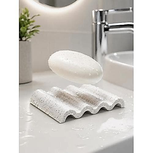 Saboneteira Wave Ondulada Branco Mármore para Pia de Banheiro Lavabo Decoração Minimalista Premium