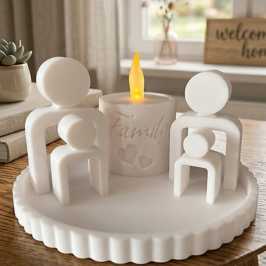 Kit Decoração Família Minimalista 3D – Escultura Moderna para Sala, Mesa, Presente, Enfeite (Não Acompanha Vela)