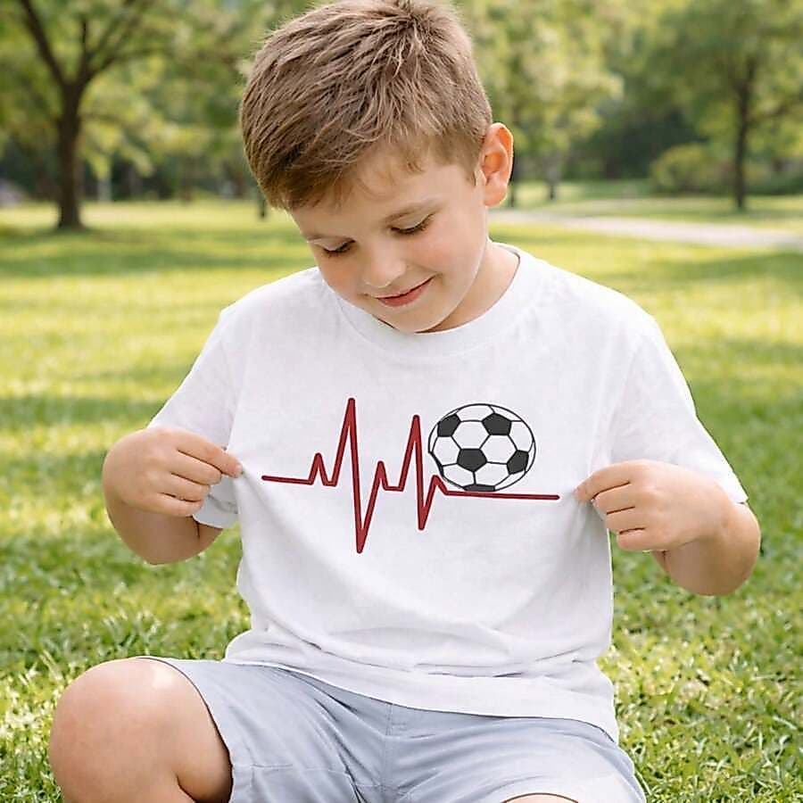 Camiseta Infantil  Casual Manga Curta Algodão Estampa De Batimento Bola Futebol   Respiravel Tecido