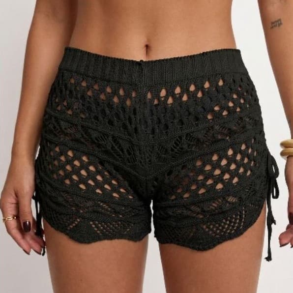 Saída de Praia Shorts Crochê Bali Feminino Tamanho Único Moda Praia Beachwear