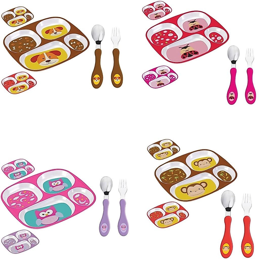 Kit Talheres Inox Infantil + Pratinho C/ Divisórias Super Divertido