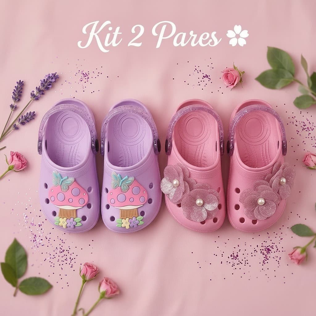 Kit 2 Pares Babuche Infantil Sandália Menina Enfeite Personalizado