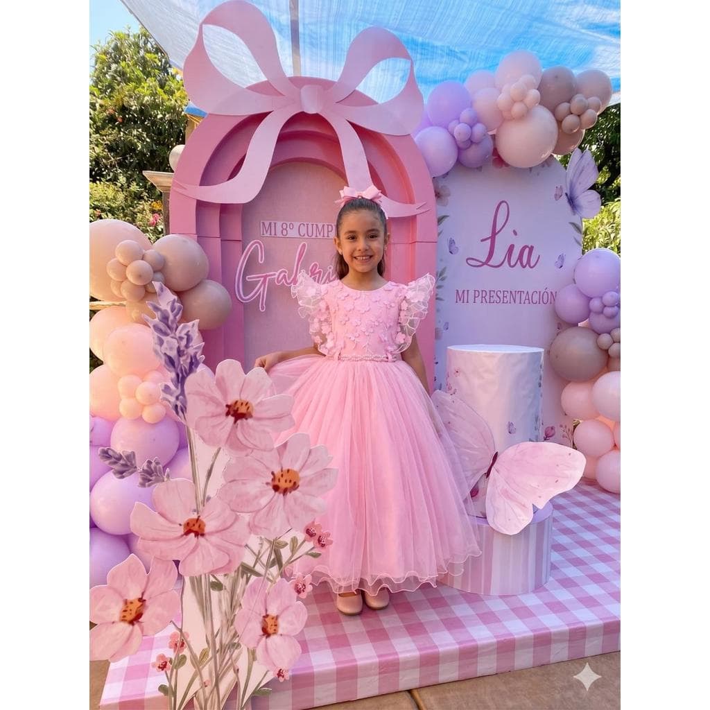 Vestido  Rosa Bebe Menina Bonita Angelie Borboletas Jardim Encantado Jardim das Borboletas Fadas