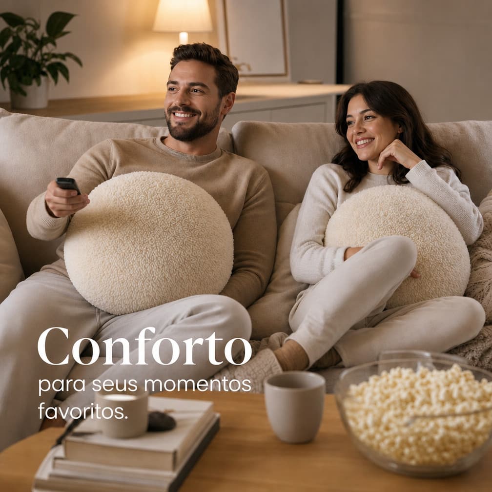 Kit 2 Almofadas Redondas Sherpa Cheias Decorativas Premium Para Sofá Sala Quarto Macias 45x45