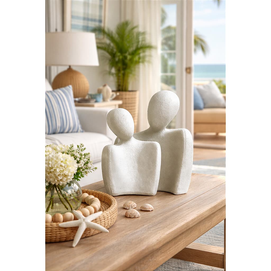 Enfeite Decorativo Estátuas Casal Off-White em Cerâmica
