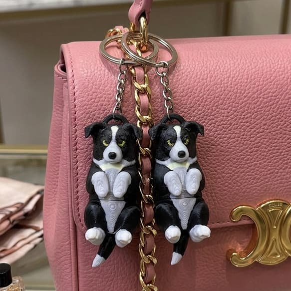 Kit Chaveiro cachorrinho Border Collie 3D Articulado para Mochila Bolsa e Chaves