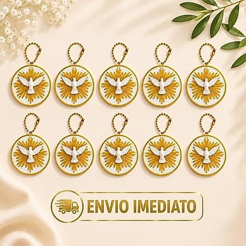 Chaveiro Divino Espírito Santo com Resplendor 5cm | Lembrancinha para Crisma, Batismo e Primeira Comunhão