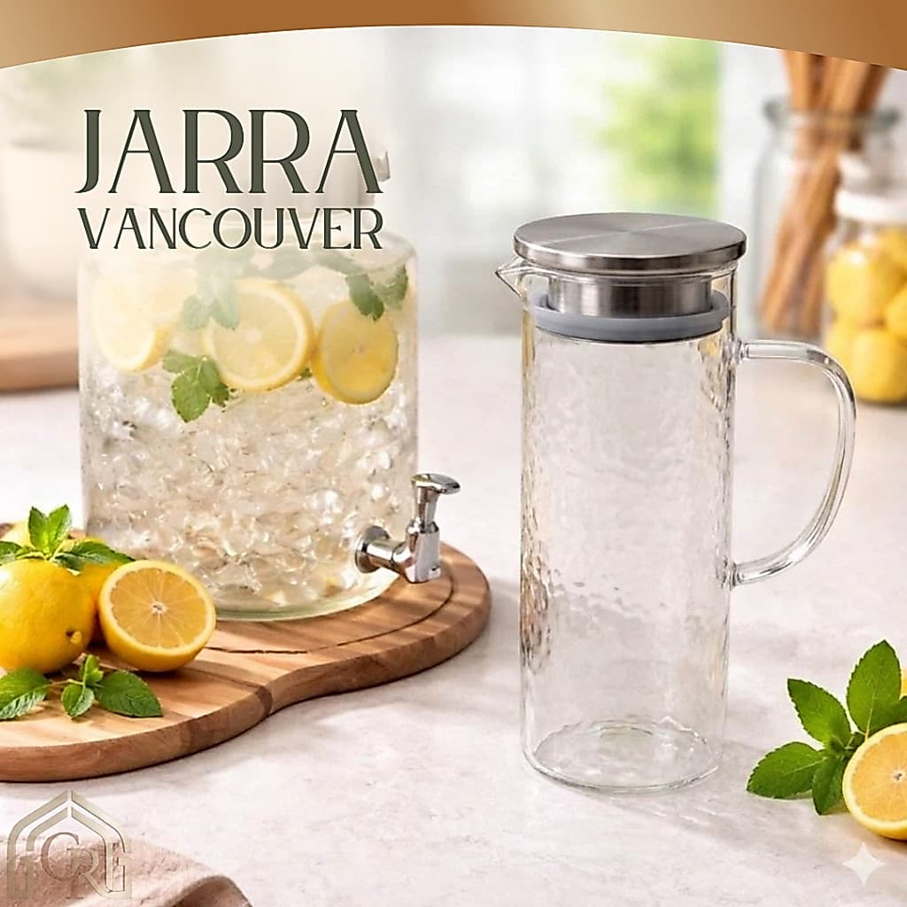 Jarra De Vidro 1500ml Com Tampa Hermetica Inox Transparente Agua Suco Cha Geladeira Mesa Posta