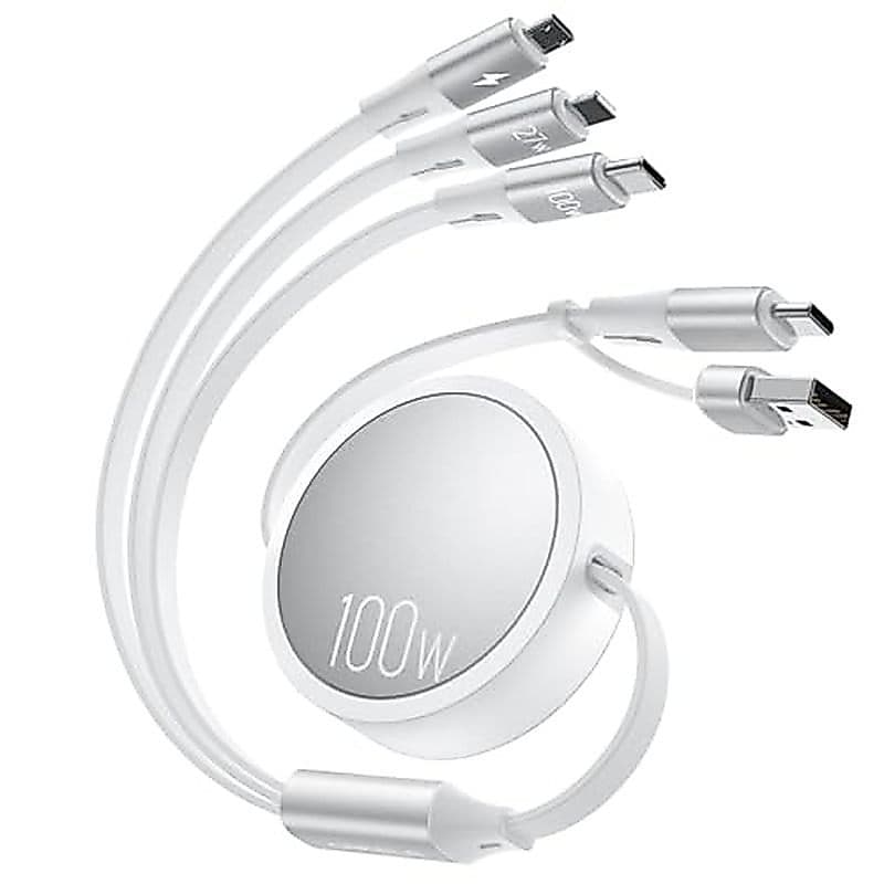 Cabo De Carregamento Múltiplo CAFELE 100W , USB C/A Retrátil 6 Em 1 Carregador Rápido 5A Para Vários Dispositivos Com Po
