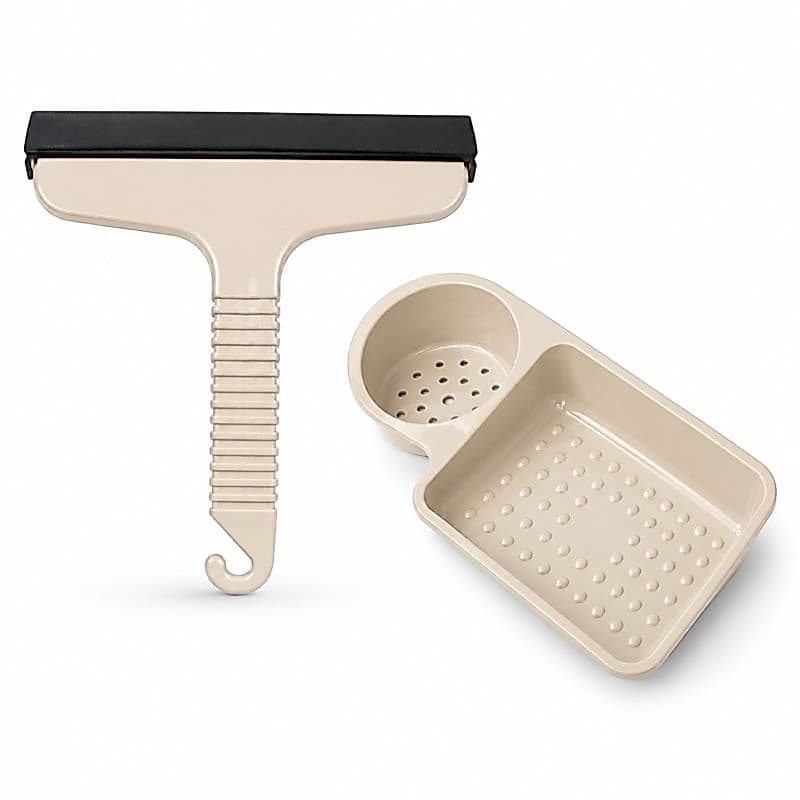 Rodinho + Porta Detergente e Esponja/ Kit Rodo de Pia + Organizador de Pia Bege