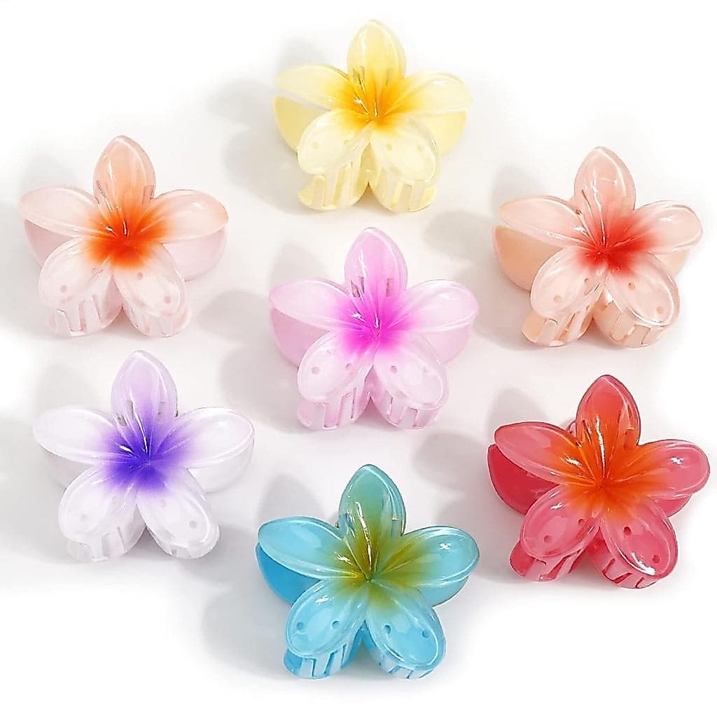 7 Pcs Hawaiian Claw Clips for Thick Hair,Flower Hair Clips Large Plumeria Hibiscus Hair Clip Hair Accessories for
