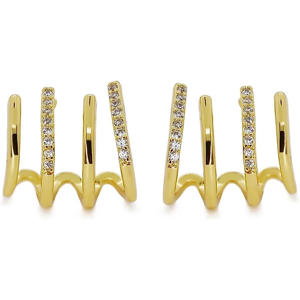 Brincos de Argola Meia-Lua PINKRAY em Prata e Ouro com Zircônia para Mulheres e Meninas
