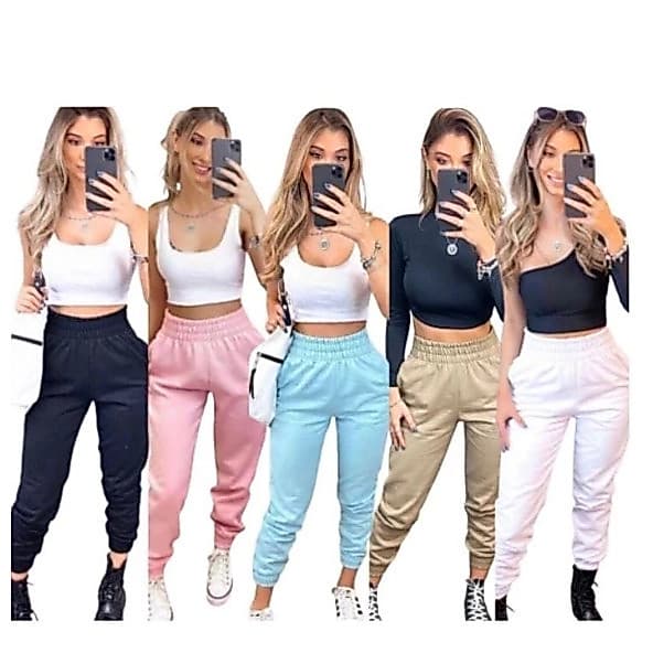 Calça moletom feminina Jogger Cintura Alta