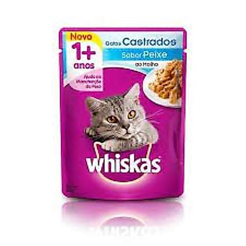 Ração Úmida Whiskas Sachê para Gatos Adultos Castrados sabor Peixe ao Molho 85g