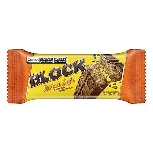 Barra de Chocolate Original Dubai Style Block Sabor Paçoca Cremosa 165g PRONTA ENTREGA