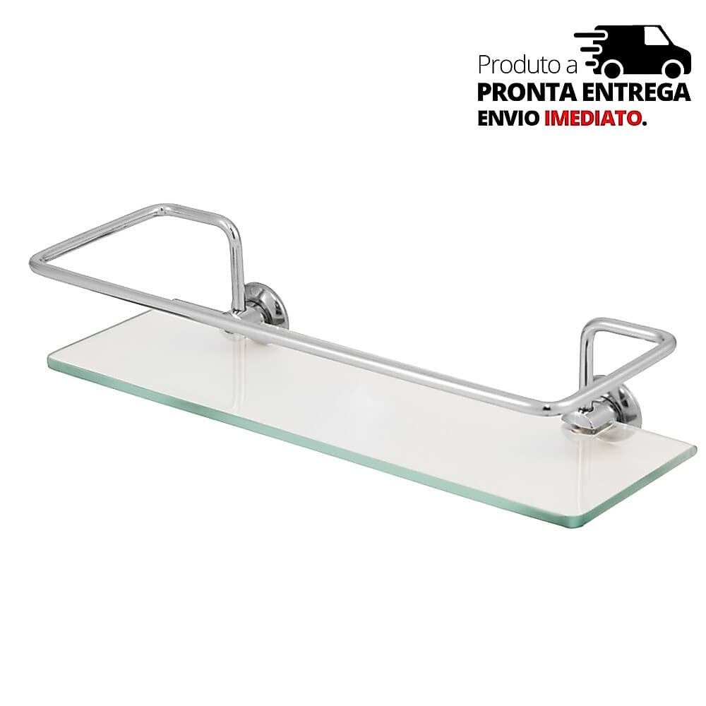 Porta Shampoo Reto ; Prateleira de Vidro ,Porta temperos ,Com Grade Em Aço Inox Para Banheiro