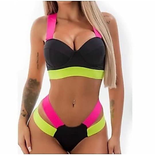 Biquini Neon Tiras Grossa Modelo Das Gringas Fio Duplo