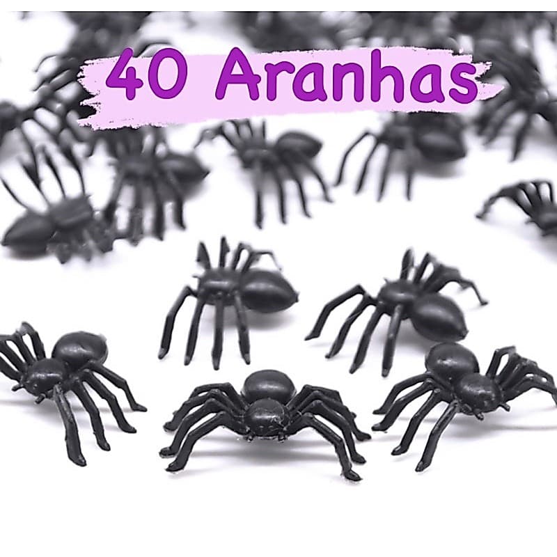 Kit 40 Aranhas Plásticas Decorativas para Festas - Preto, 4x4x1,5cm, Ideal para Halloween