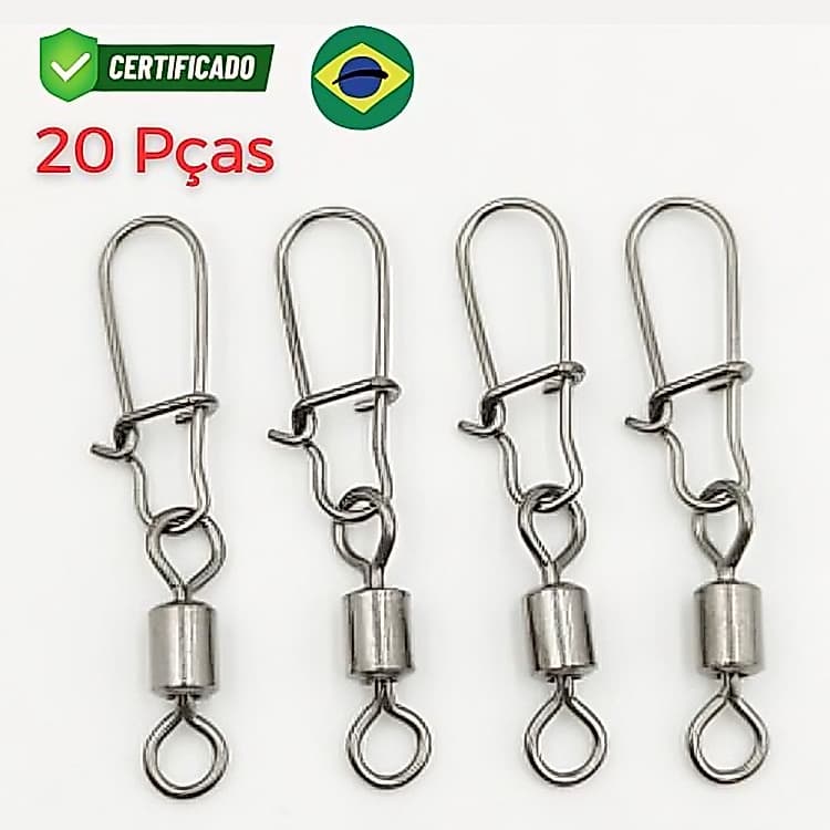20 PCS Conectores de Pesca Aço Inoxidável com Rolamento Giratório Reforçado