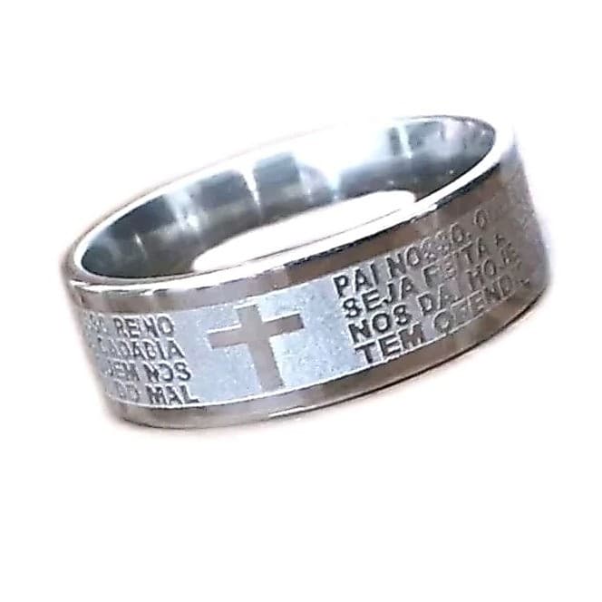 Anel Oração Pai Nosso Masculino Feminino Aço inoxidavel Prata Aliança Religioso Unissex