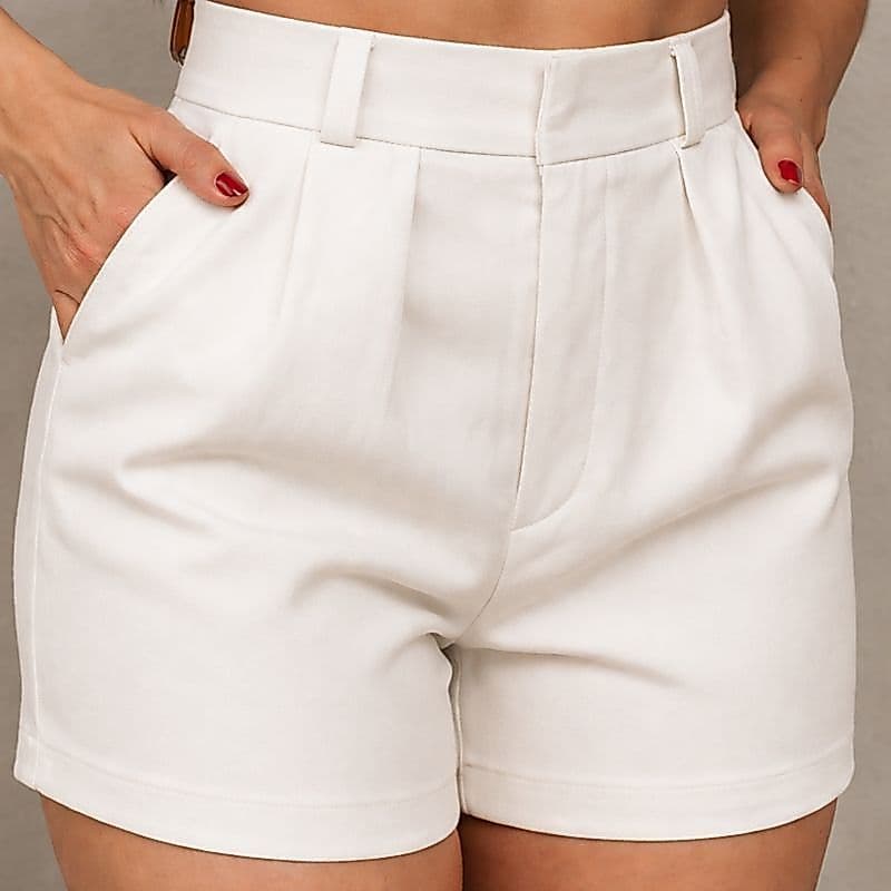 Shorts Feminino de Alfaiataria Com Bolso Sem Cinto Cintura Alta Social Zar