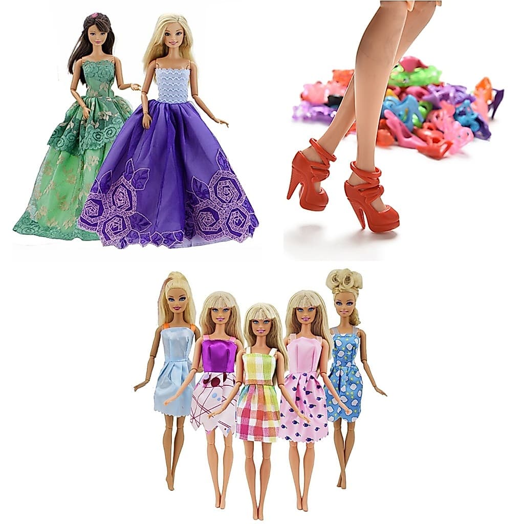 Kit de Roupas E Acessórios Para Bonecas Vestidos Longos e Curtos Sapatos Calçados Casaco de Pelúcia Fofinho Bolsas Luxuosas Brinquedos Para Crianças De Qualidade Compatível com Bonecas de até 30cm Roupinhas Fabricadas no Brasil - Sheilinha Confecção