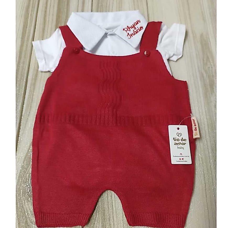 kit 2 peças jardineira romper  trico + Body personalizado conjunto verão bebê menina menino suedine premium 100% algodão