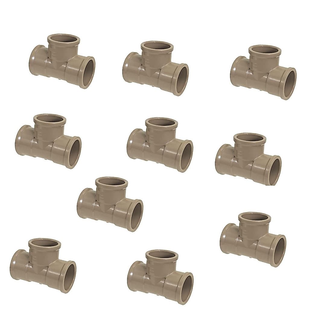 Kit 10 Peças Tee Soldável Cor Marrom 25mm Em PVC