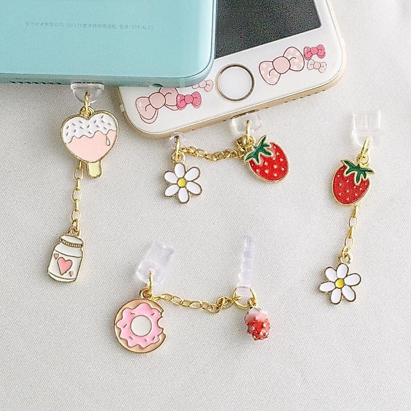 Telefone Celular Anti-Pó Plug diy Strawberry Donut Charme Fone De Ouvido De Dados Porta De Carregamento