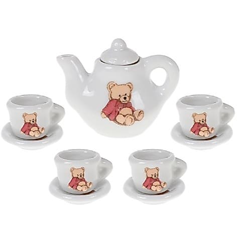 Jogo Mini Café Porcelana Decoração Floral Bule Xícara Pires Brincar de Casinha