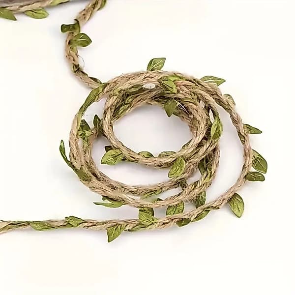 Cordão de Juta com Folhas 1/2/5 Metros – Decoração Rústica, Artesanato, DIY e Festas Temáticas
