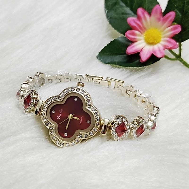 Relógio feminino pulseira de trevo forma  luxo dourado rose prata
