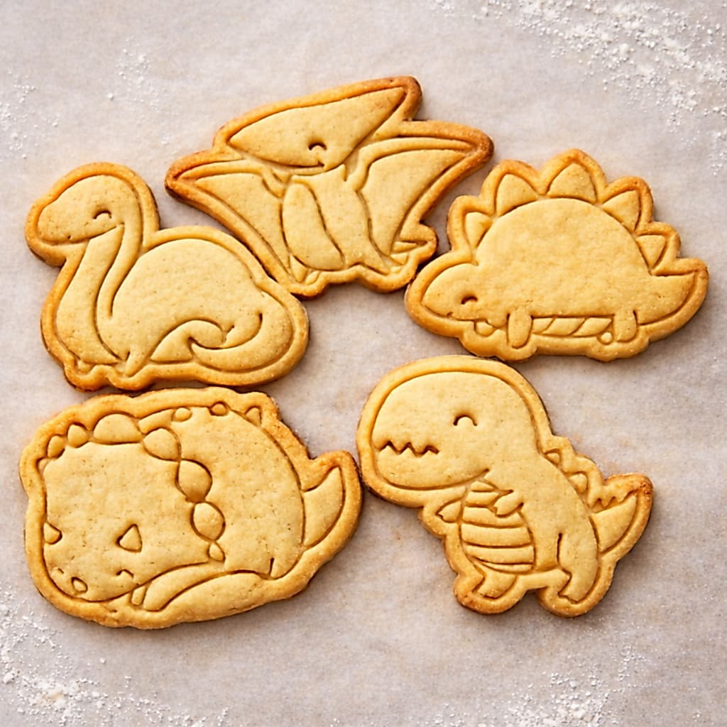Kit 5 Cortadores de Biscoito Marcador Moldes Massinha Dinossauro Baby T-Rex Fofo Carimbo Triceratops