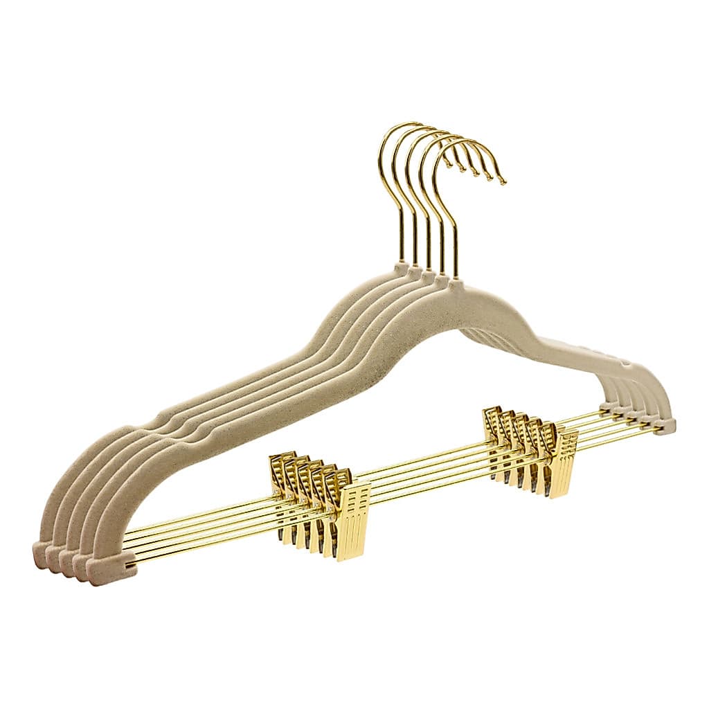 10 Cabides Veludo Bege Com Presilha Dourado Ouro Adulto