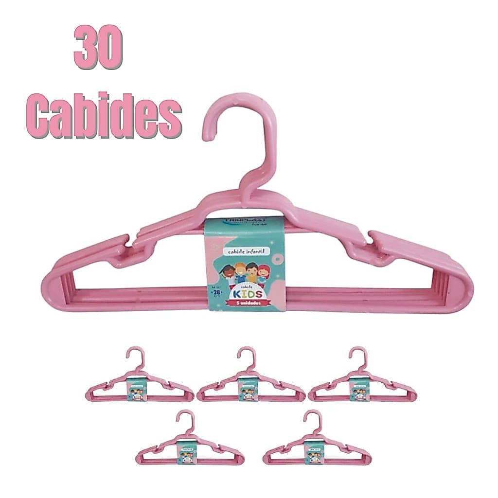 Kit 30 Cabides Infantil Plástico Resistente Rosa