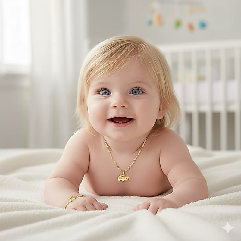 conjunto corrente  e pulseira  jacaré baby e infantil banhada a ouro 18k
