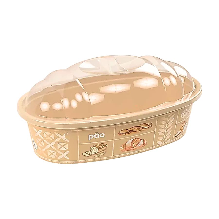 Cesto de Pão Linha Café da Manhã Retrô Bege com Tampa Com visual Transparente 3,15L