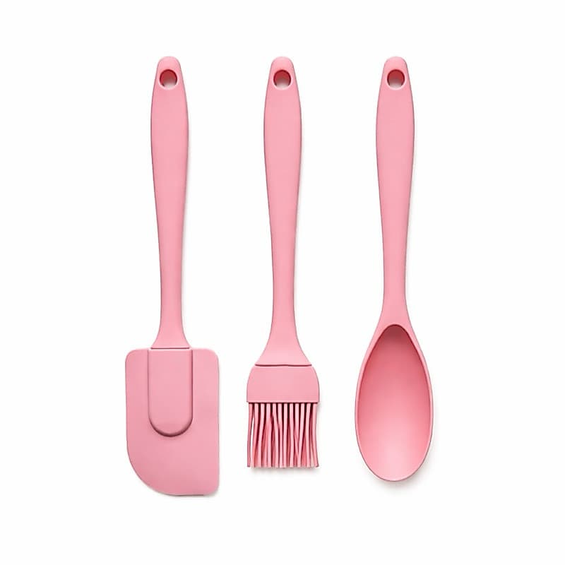 Kit 3 Utensílios de Cozinha Silicone Colher Espátula Pincel Culinário