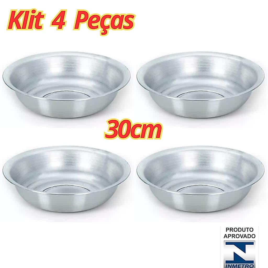 KIT - 4 Bacias em Aluminio Nº 30 - Tigela Multiuso Cuba