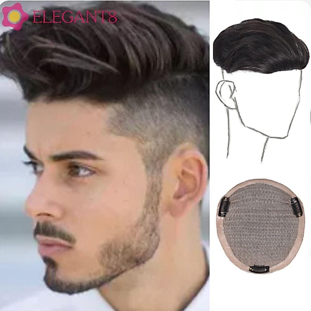 AELEGANT Peruca Masculina Curta e Lisa de Cabelo Humano para Festas e Uso Diário Natural e Durável para Testas Calvas