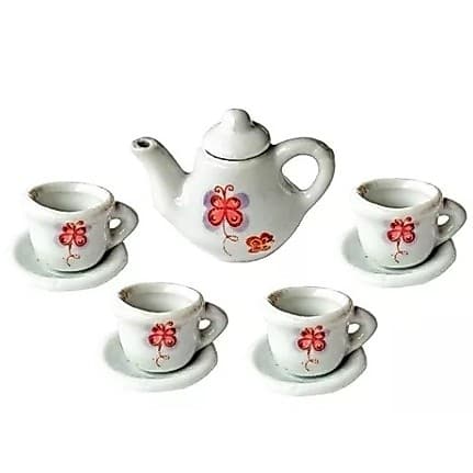 Mini Jogo Chá Porcelana Completo Decoração Brinquedo Enfeite mini xícaras pires chaleira ótima opção