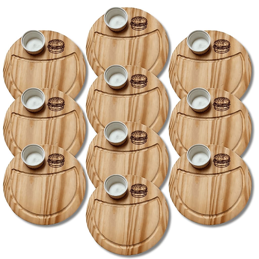 Kit Tabua Petisqueira Madeira Servir Porções Petisco Lanche com Ramequim 5 ou 10 Peças