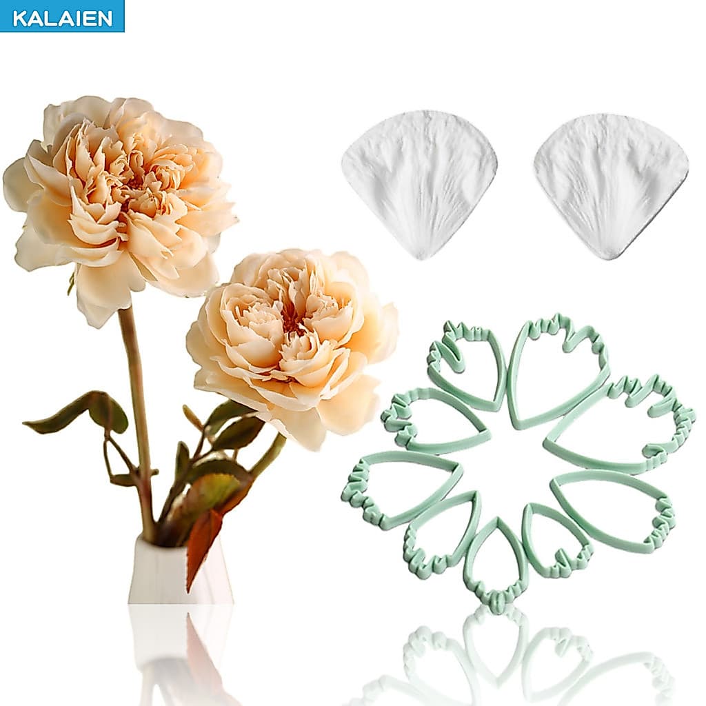 KALAIEN 12 Pcs Conjunto De Fondant De Flor De Peônia Molde De Silicone Com Veias De Pétalas Cortadores De Plástico DIY Sugarcraft , Argila Para Decoração De Bolo , Açúcar