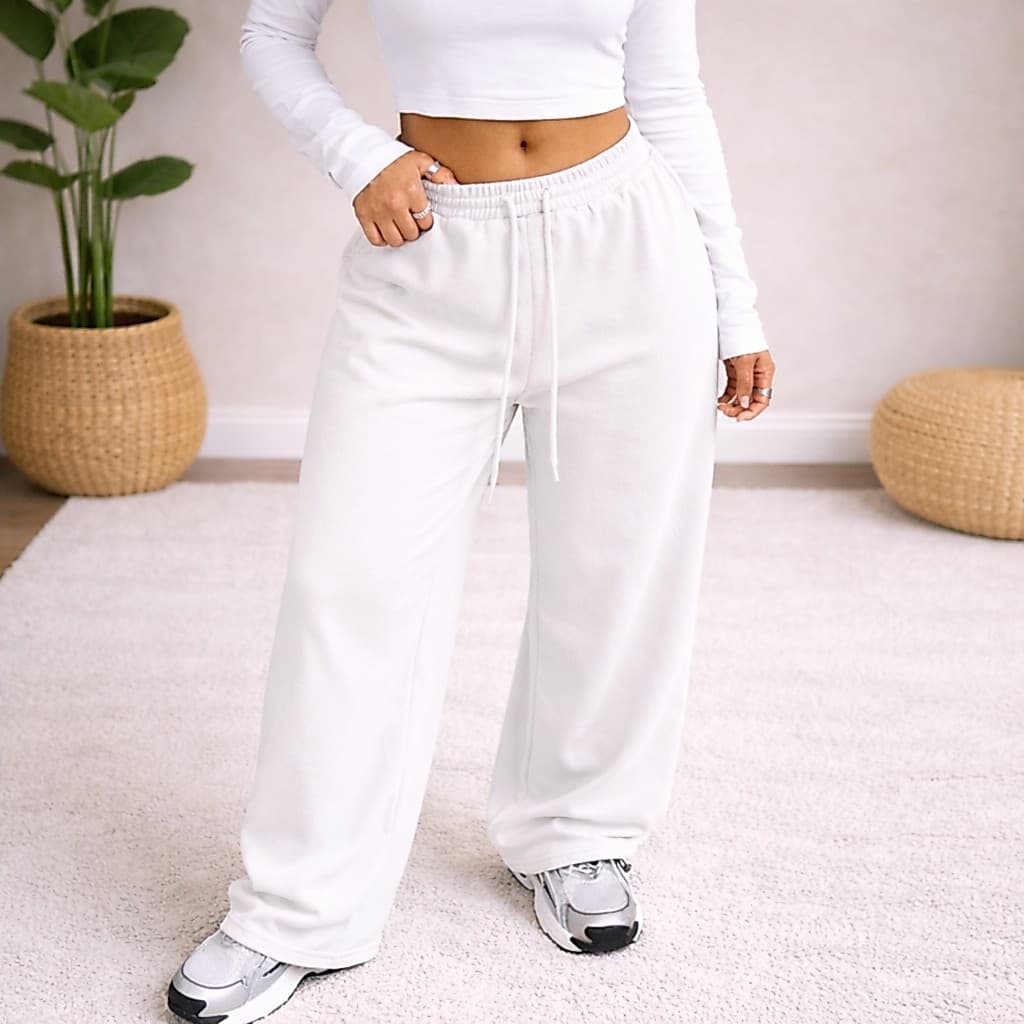 Calça Moletom Modelo Wide leg Despojada Lisa Algodão Feminina Casual Treino Forrada Hype