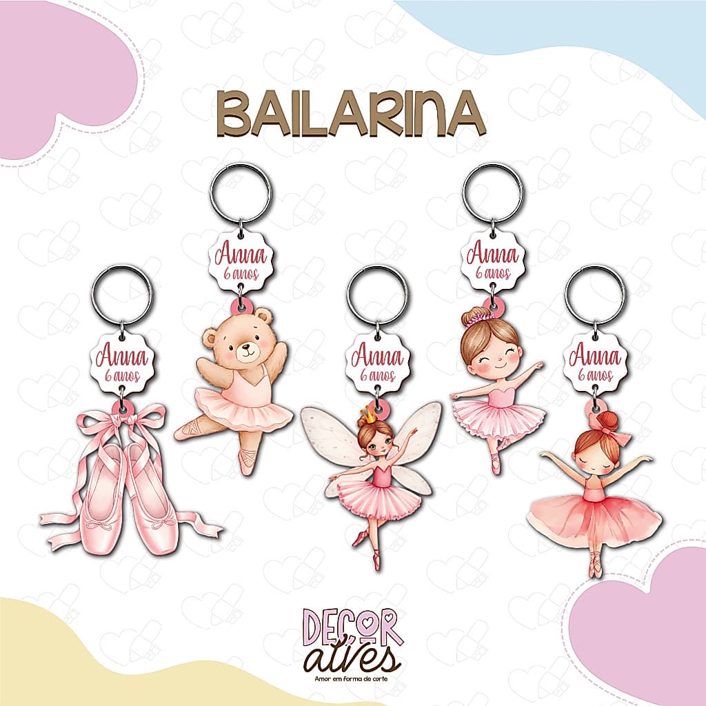 Bailarina / Ursa / Fada - Chaveiro Personalizado MDF brilhoso Lembrancinha infantil