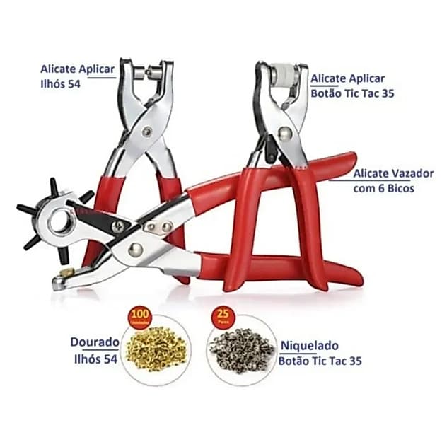 Kit 3 Alicate Vazador Furador Pregar Botão Tic Tac 35 Ilhós Lanmax