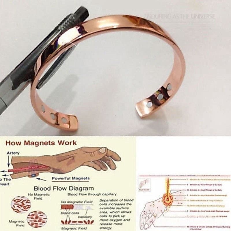Pulseira de Cobre Puro Terapia Magnética Terapia de Saúde, Pulso Aberto, Pulseira de Massagem Guiada para Perda de Pes