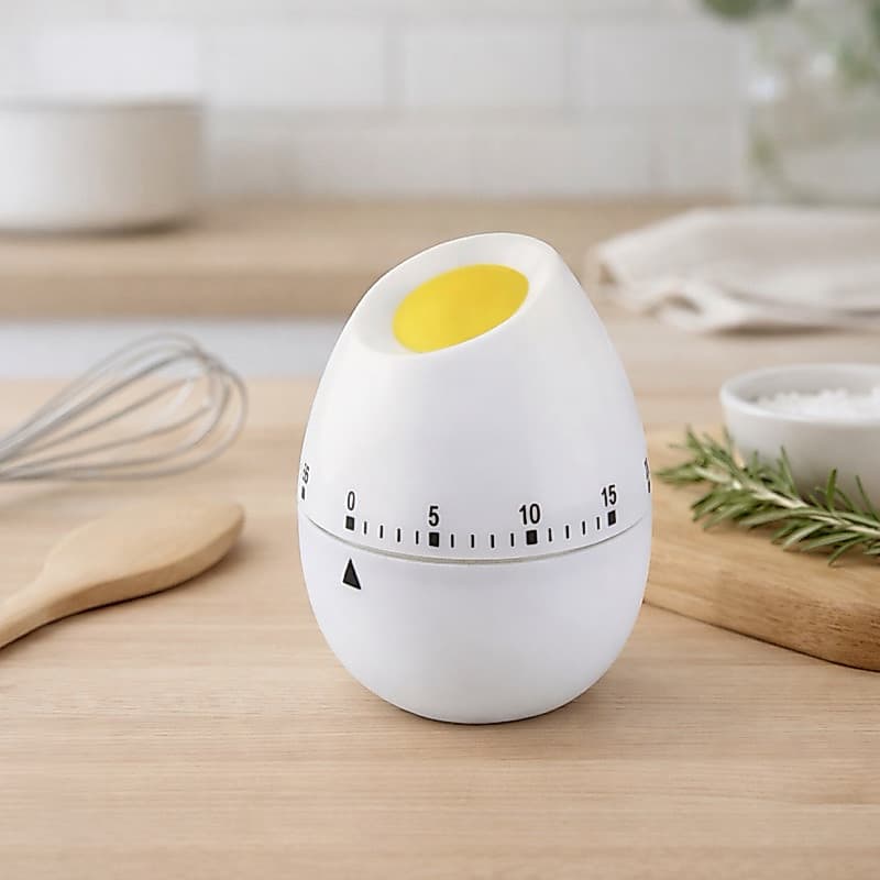 Timer de Cozinha 60 Minutos Formato Ovo Mecânico Branco