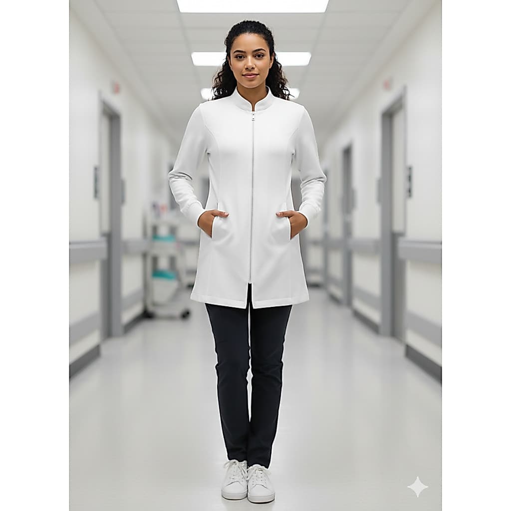 Avental Jaleco Feminino Com Ziper Punho Gabardine Premium