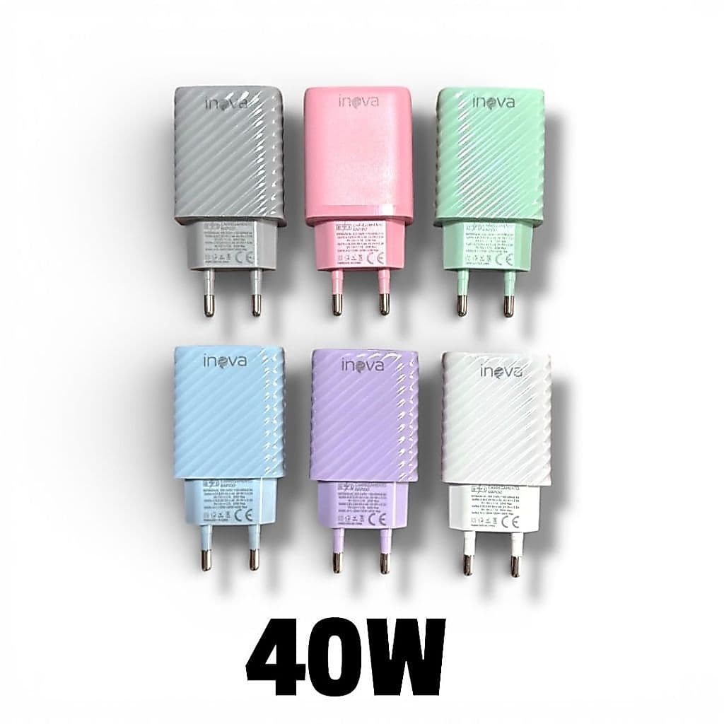 Carregador Tipo C 40W Super Turbo Fonte 2 Entradas USB e USB-C + Cabo TipoC Samsung, Motorola, Xiaomi, Iphone 15, 16, 17